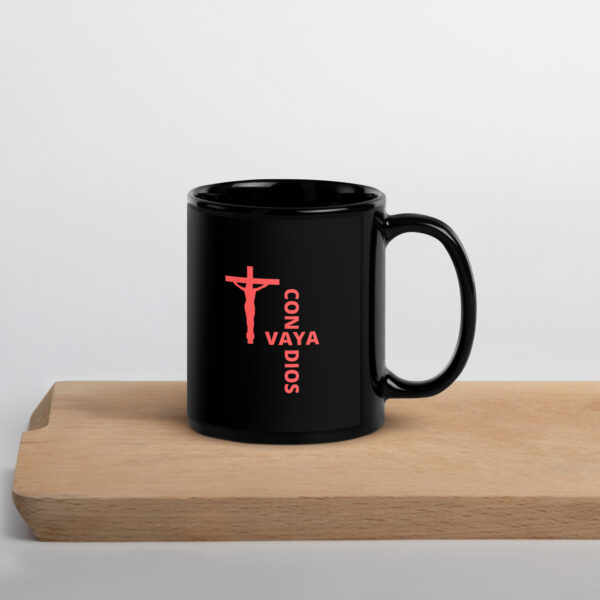 "Con Vaya Dios" Black Glossy Mug - Image 2